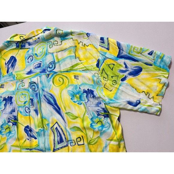 VTG L'Homme Loop Collar Shirt Rayon Abstract Water Color Print Button Up Large - Picture 10 of 15